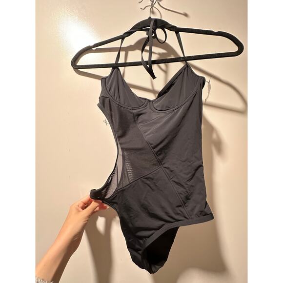 Victoria's Secret Mesh Cutout Halter Monokini Black One Piece Swimsuit Size S - Picture 2 of 4
